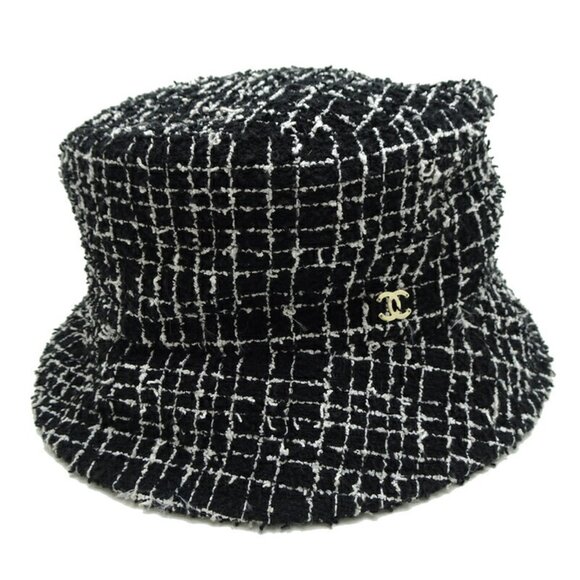 CHANEL Tweed Bucket Hat Size L Cotton Black - Picture 1 of 7